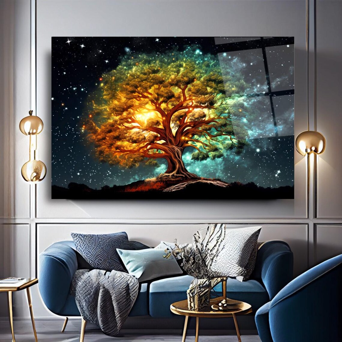 Enchanted Cosmic Tree Wall Art Tempered Glass Print Modern Nature Decor Luxury Glass Wall Art For Home And Office - Image 3