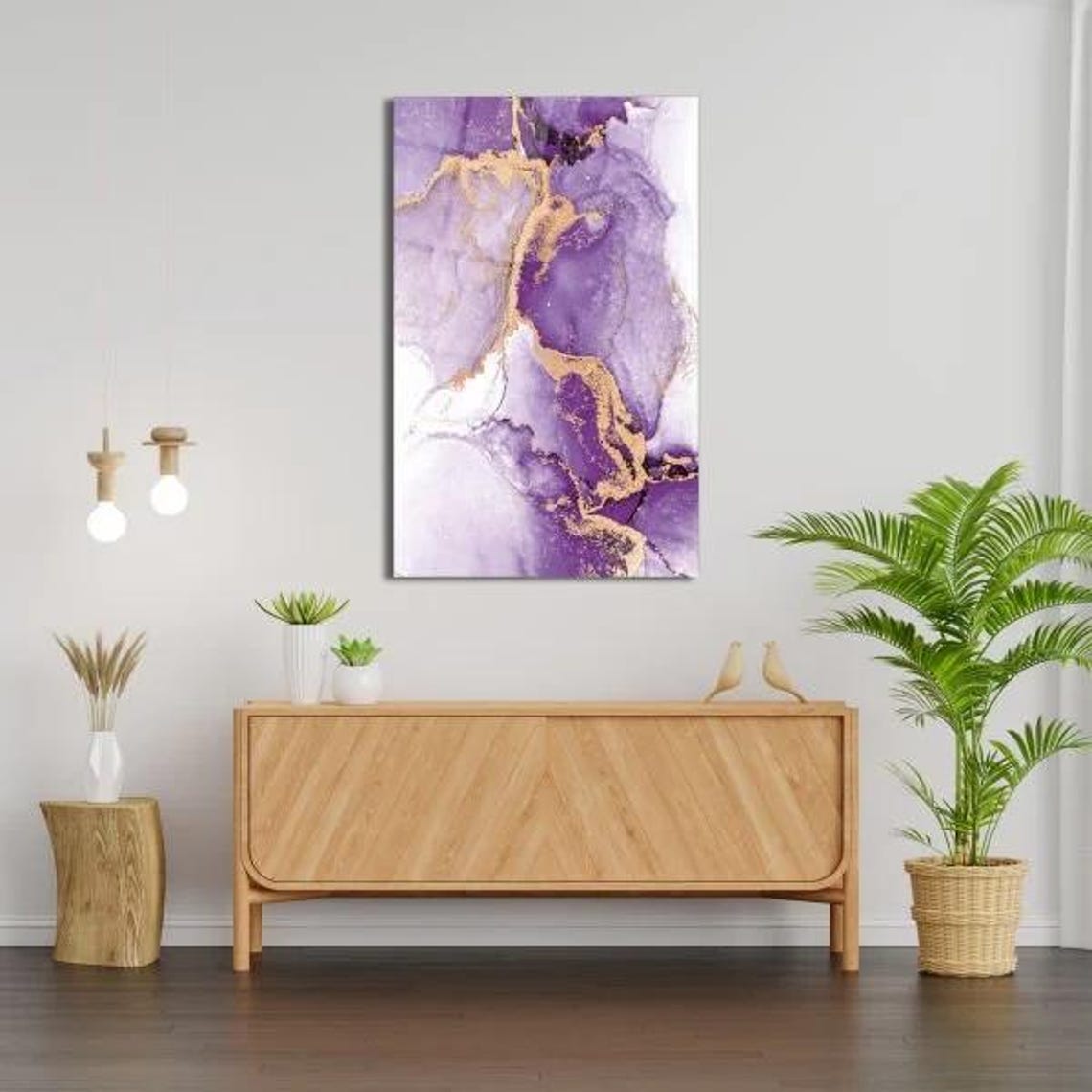 Purple Marble With Gold Veins Abstract Tempered Glass Poster