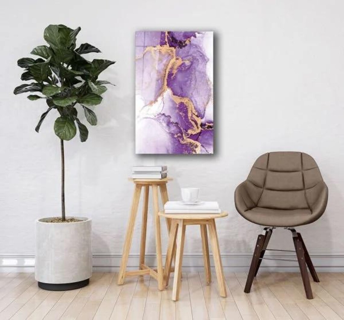 Purple Marble With Gold Veins Abstract Tempered Glass Poster - Image 3