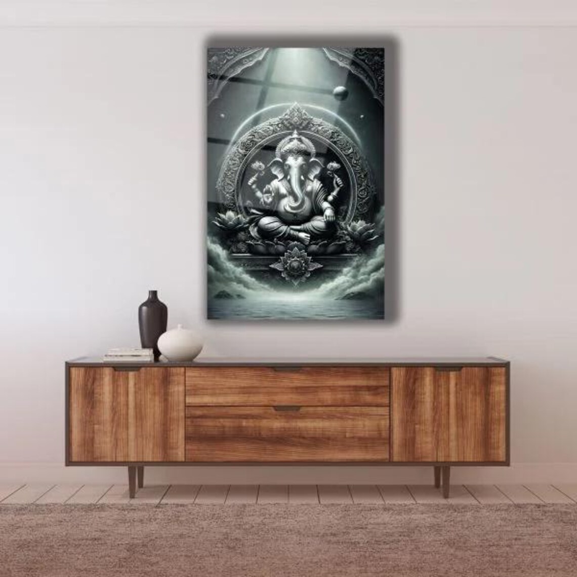 Ganesha Hindu Deity Monochrome Spiritual Sacred Decor Poster