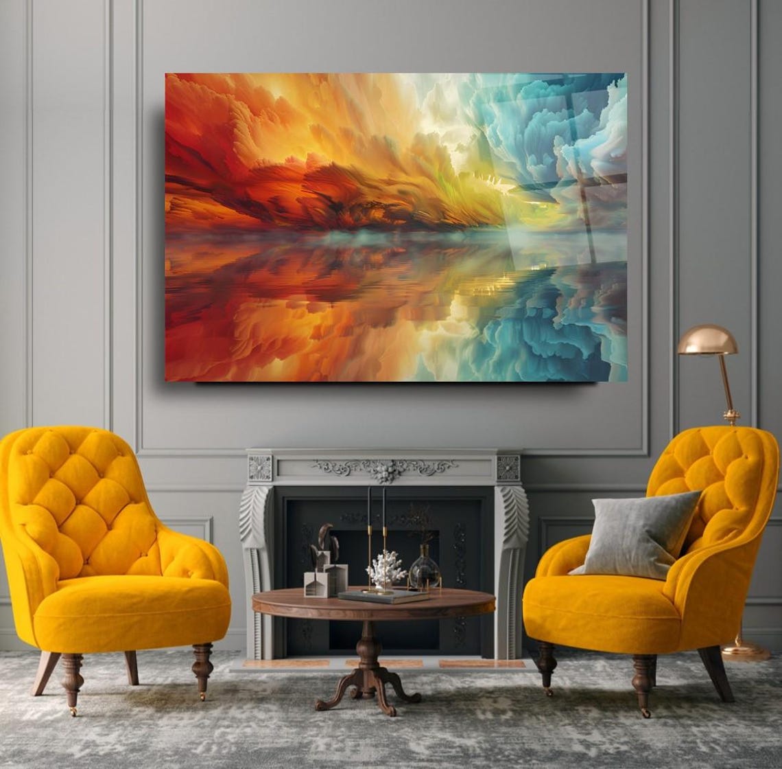 Abstract Sunset Reflection Wall Art Tempered Glass Print Vibrant Modern Wall Decor Elegant Glass Wall Art For Home And Office