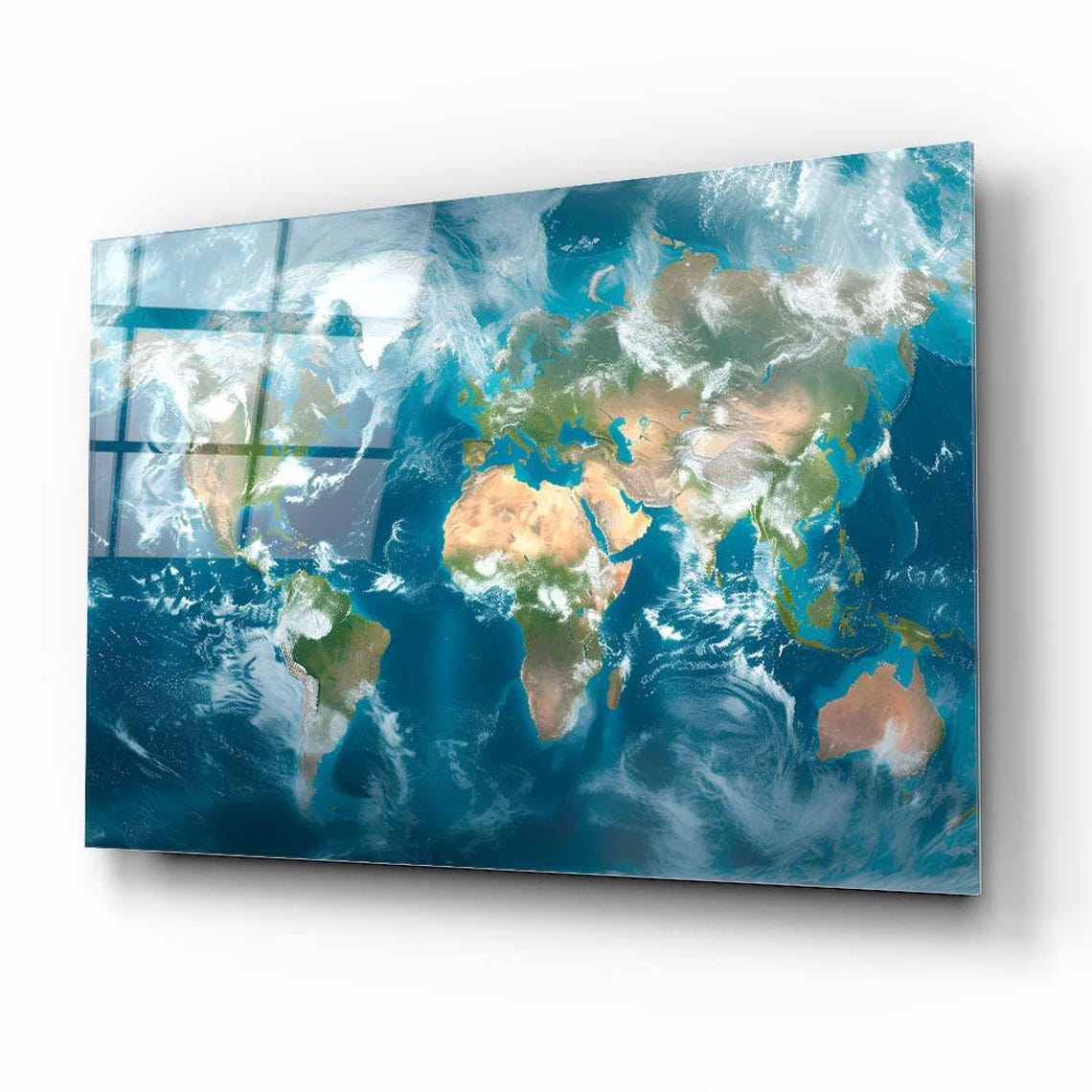World Map Satellite Earth Continents Blue Ocean Geography Art Poster - Image 3