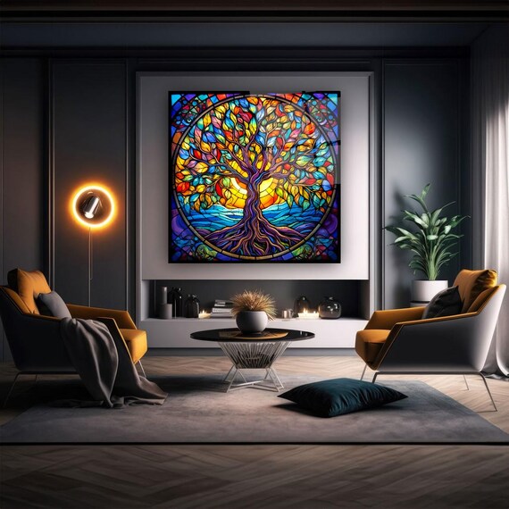Stunning Tree Of Life Wall Art Tempered Glass Print Modern Nature Decor Luxury Glass Wall Art For Home And Office