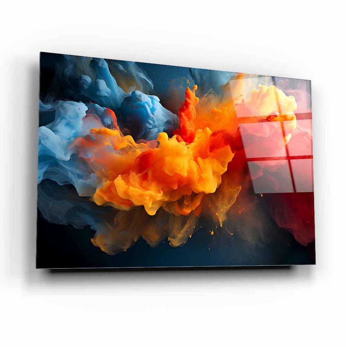 Explosive Blue Orange Red Smoke Burst Modern Abstract Poster - Image 2