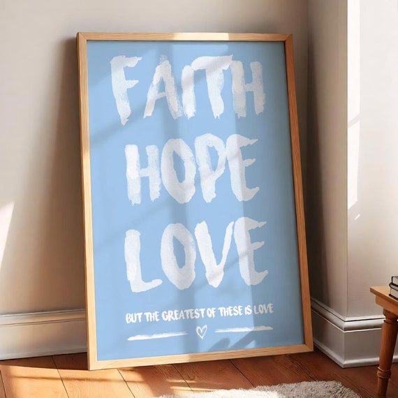 Christian Wall Art Blue Background Bible Verse Quote Trendy Christianity Art Print Cute Scripture Wall Art Bible Verse