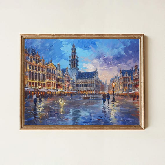 Brussels Grand Place Canvas Print Evening Cityscape Framed Belgian Art