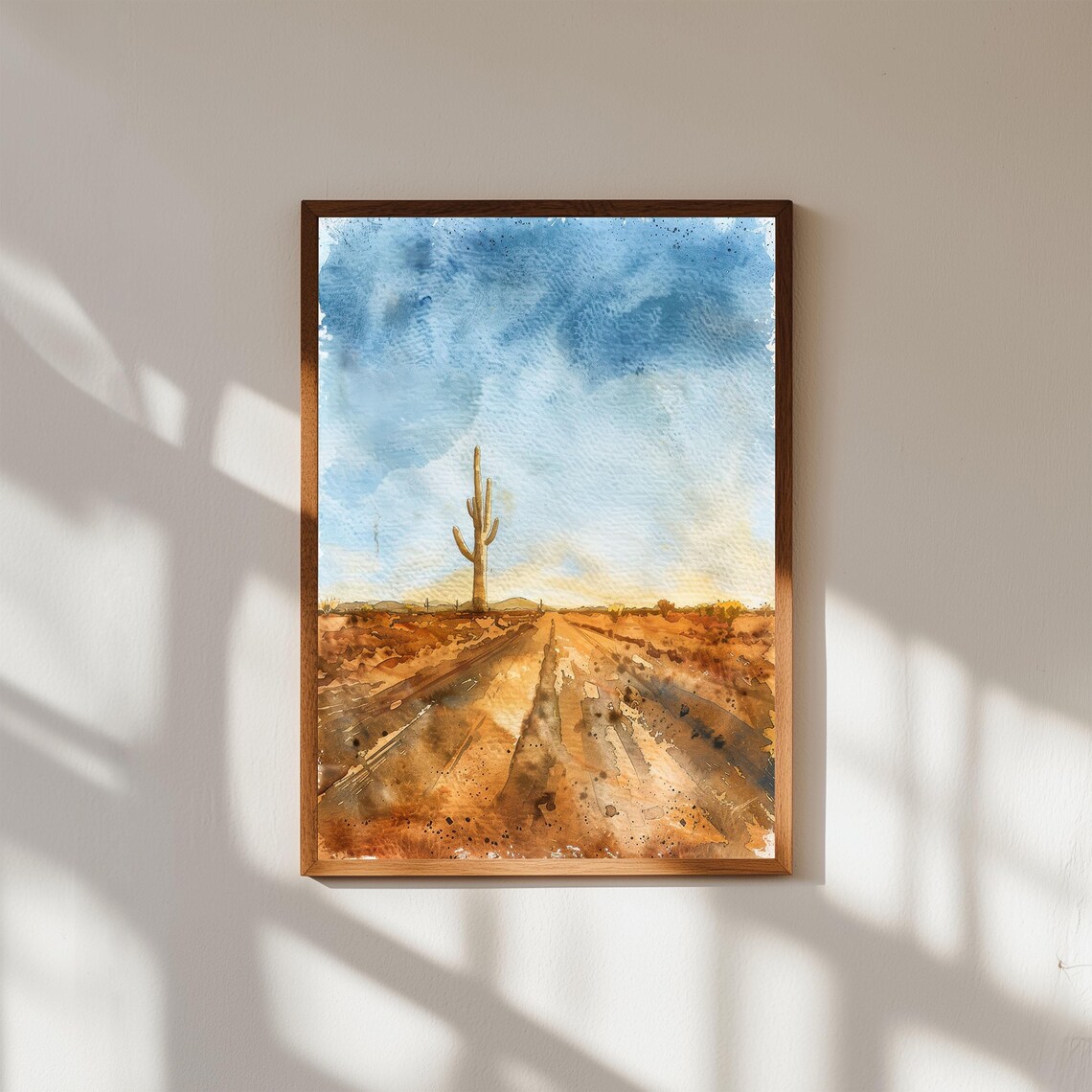 Southwest Desert Dirt Road Saguaro Cactus Watercolor Landscape Print