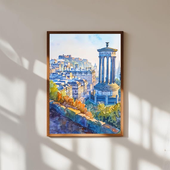 Edinburgh Scotland Watercolor Print Calton Hill Cityscape Art