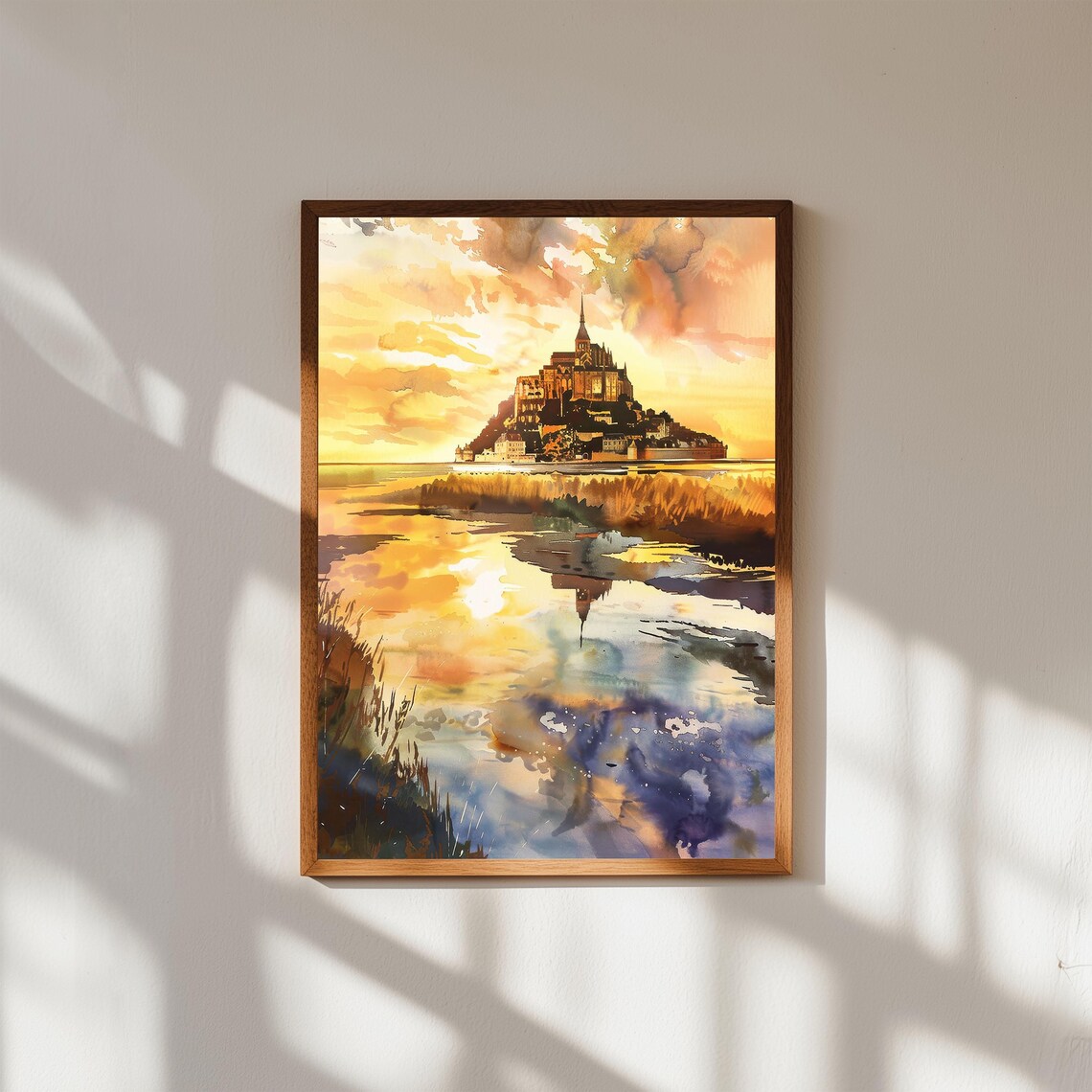 Mont Saint Michel France Sunset Watercolor Abbey Island Art Poster
