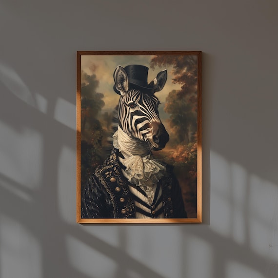 Zebra Portrait Art Print Vintage Animal In Suit Wall Decor