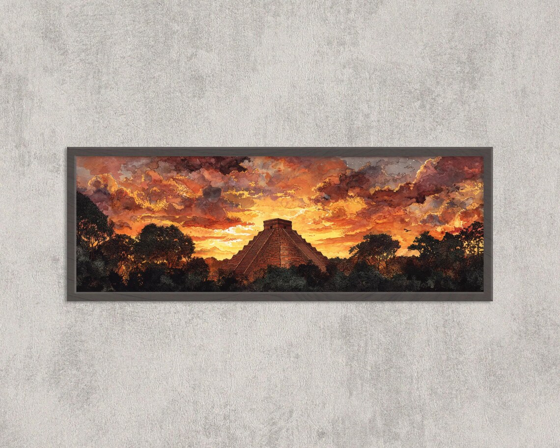 Chichen Itza Sunset Travel Poster, Mexico Pyramid