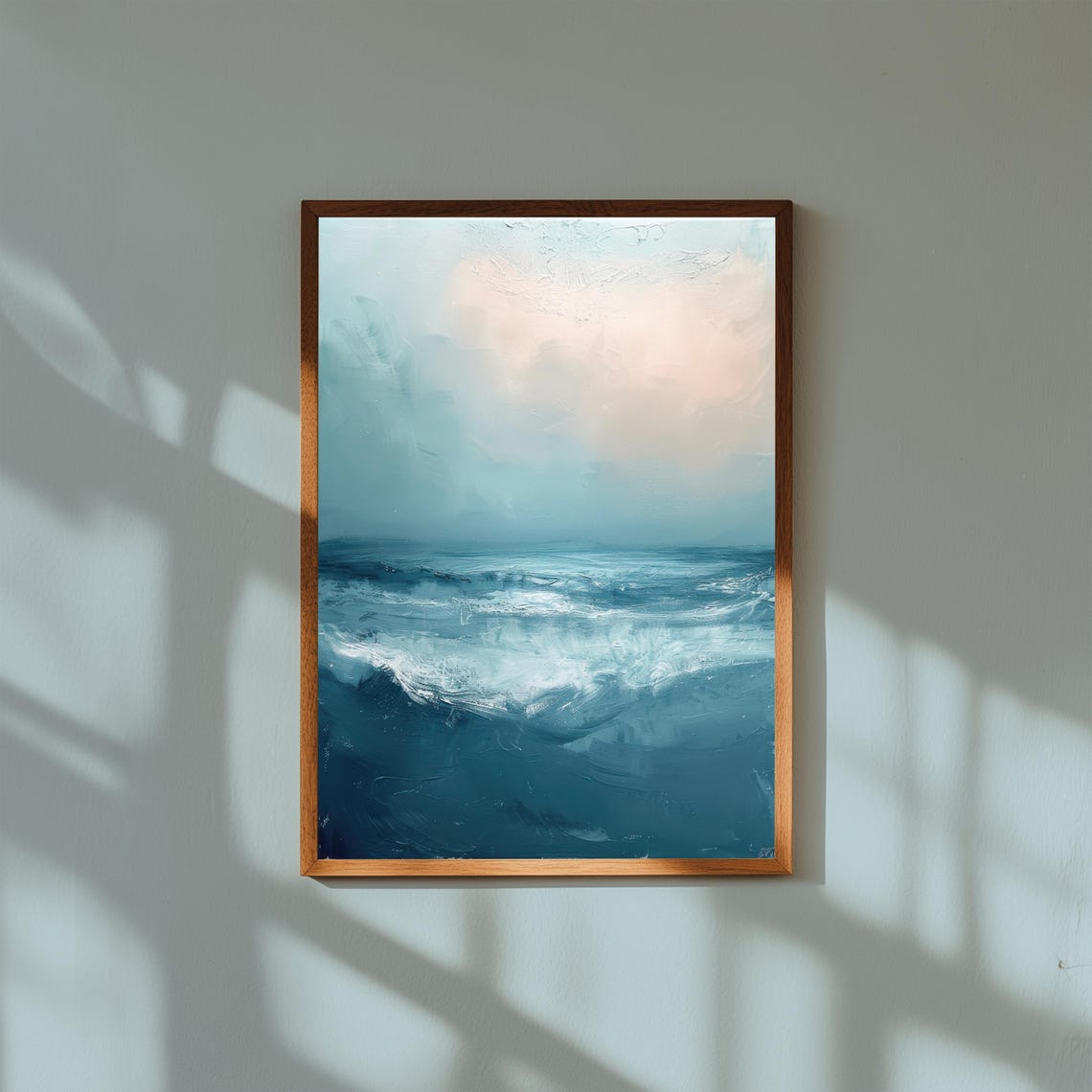 Abstract Moody Ocean Wave Art Print Blue Gray Coastal Minimalist Decor