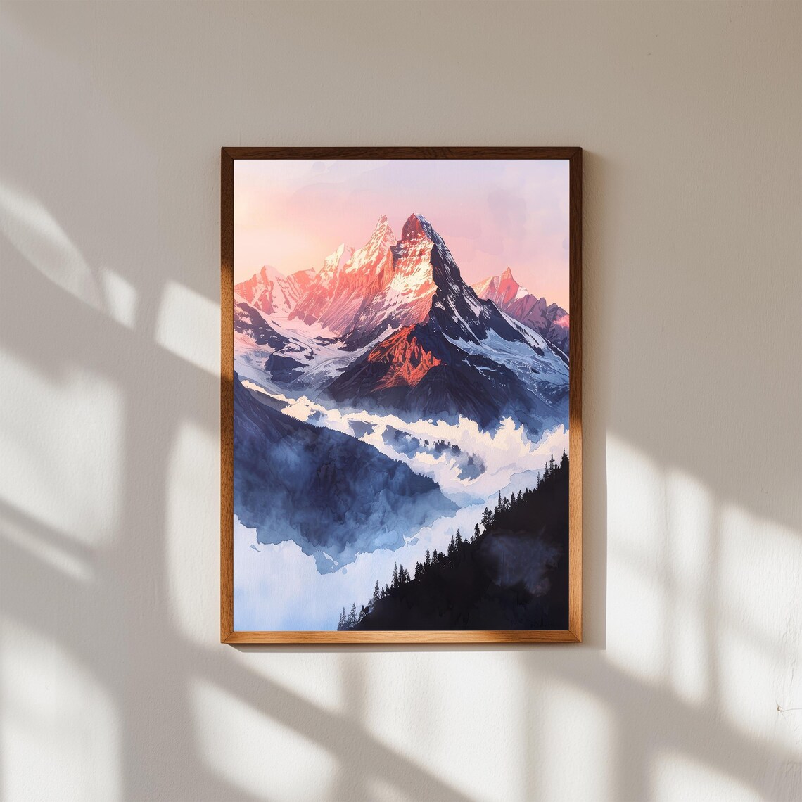 Matterhorn Watercolor Poster Swiss Alps Sunrise Snow Peak Mountain Art