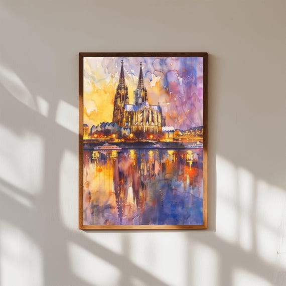 Cologne Cathedral Watercolor Print Germany Cityscape Rhine River Art