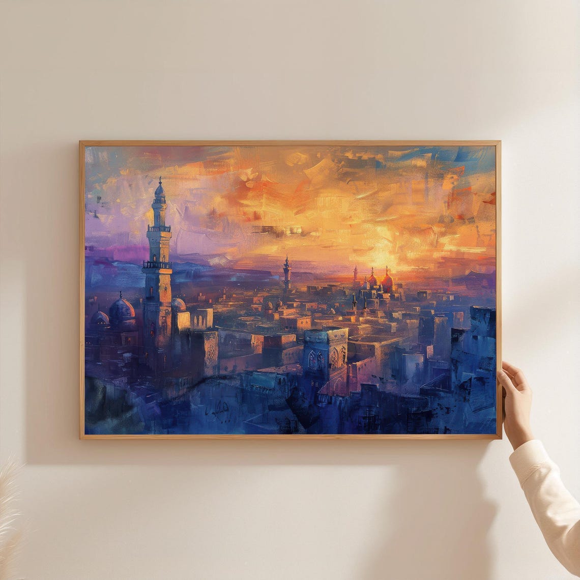 Middle Eastern Old City Sunset Minarets Impressionist Painting Poster