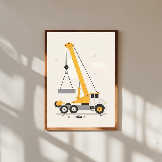 Crane Truck Nursery Print Playful Construction Vehicle Wall Art