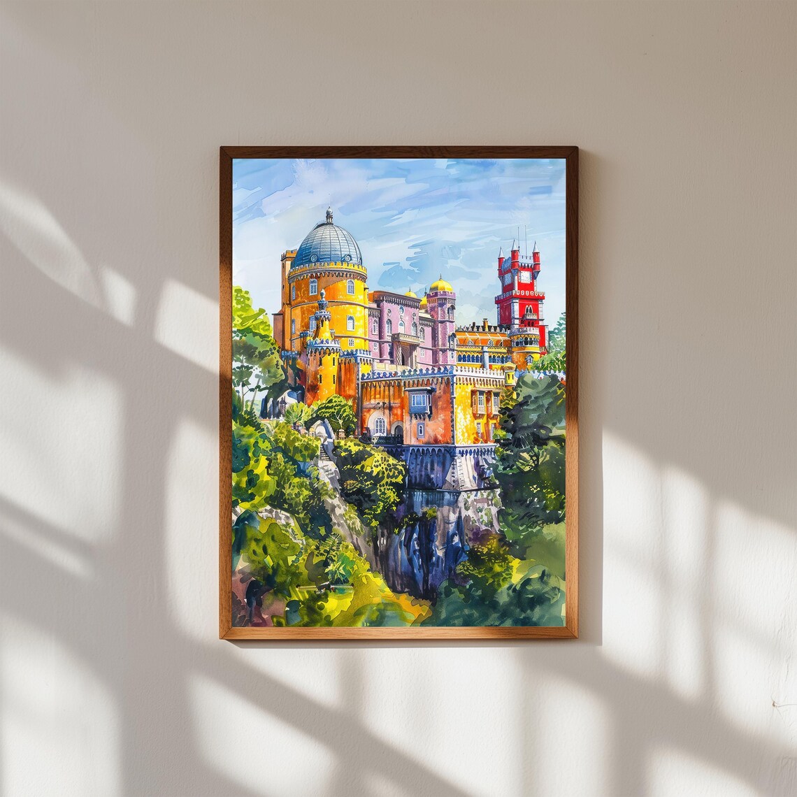 Pena Palace Sintra Portugal Colorful Castle Watercolor Art Poster