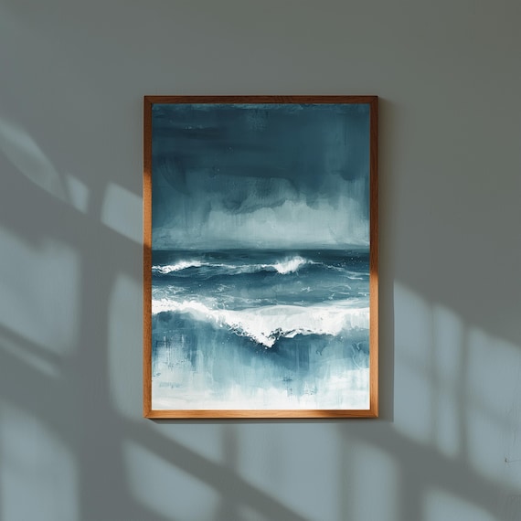 Stormy Seascape Painting Moody Ocean Wave Art Coastal Decor