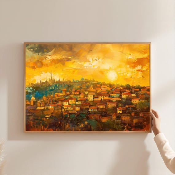 Antananarivo Sunset Print Madagascar Cityscape Oil Painting Style