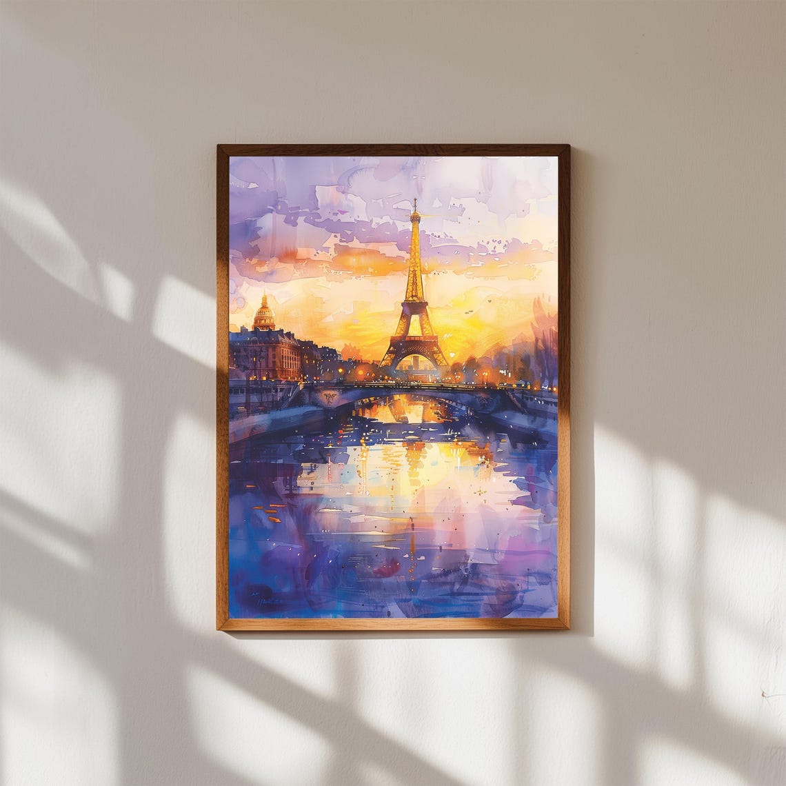 Paris Eiffel Tower Watercolor Print Sunset Cityscape Wall Art