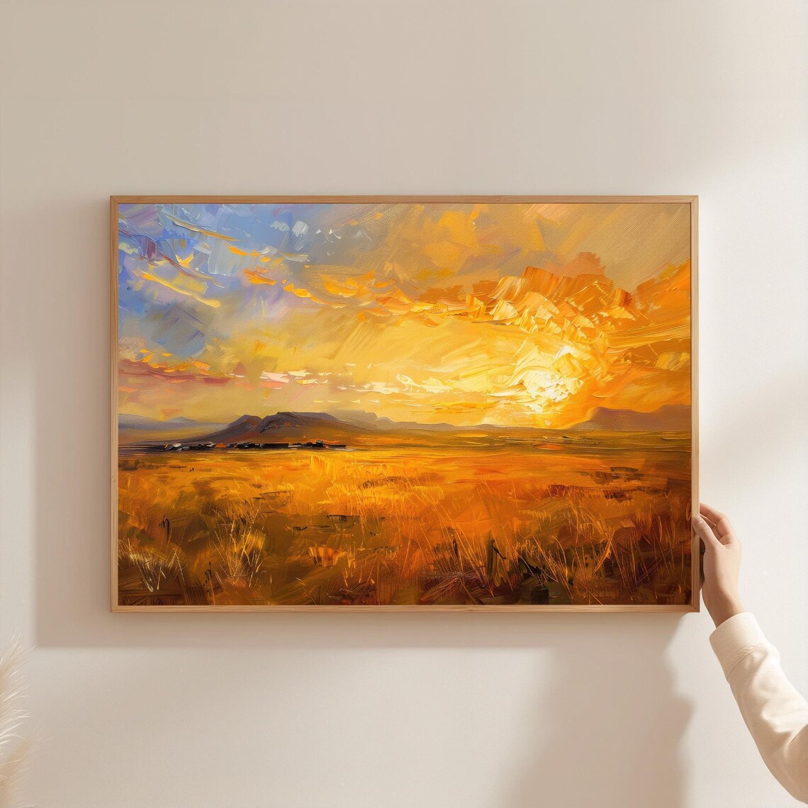 Golden Savanna Sunset Vast Grassland Big Sky Oil Painting Poster