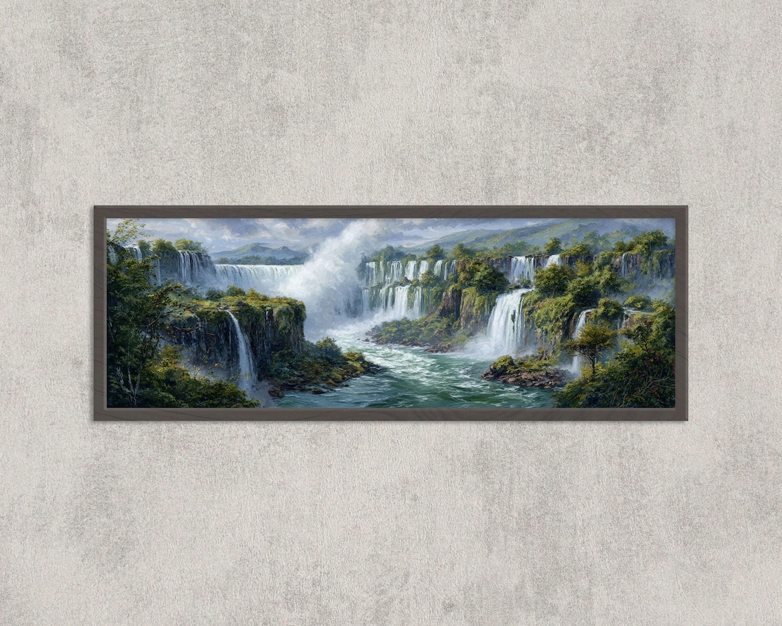 Iguazu Falls Waterfall Jungle River Watercolor Panorama Poster