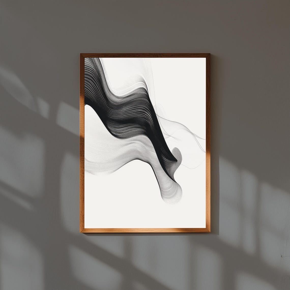 Minimalist Black White Ink Brush Flow Wave Abstract Art Poster