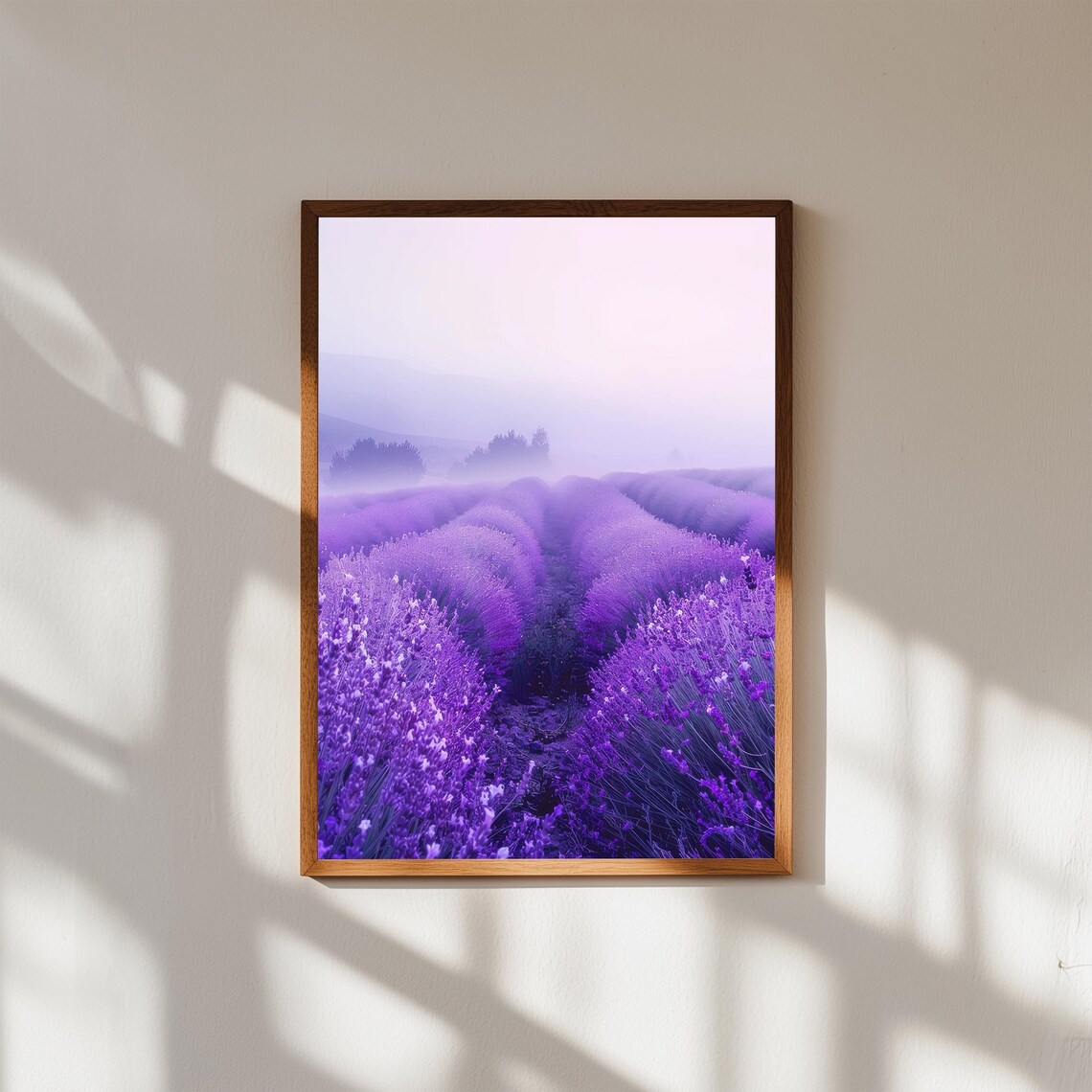 Lavender Field Foggy Morning Purple Bloom Floral Landscape Poster