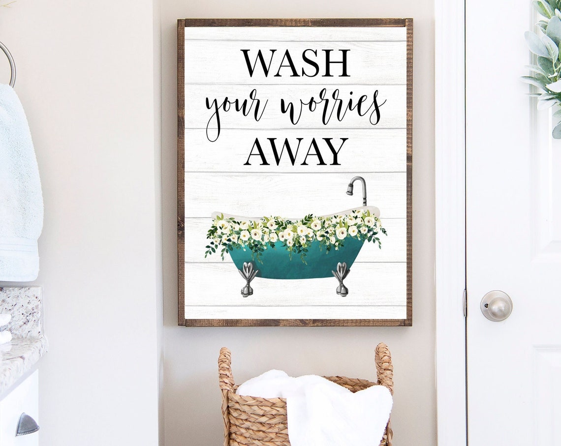 Wash Your Worries Away Quote Teal Clawfoot Tub Spa Bath Poster