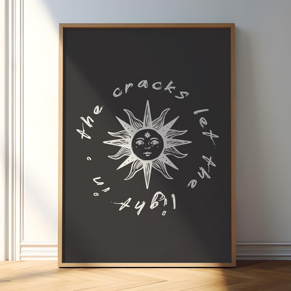 Boho Sun Print Cracks Let The Light In Poster Retro Motivational Wall Art Gifts For Creatives