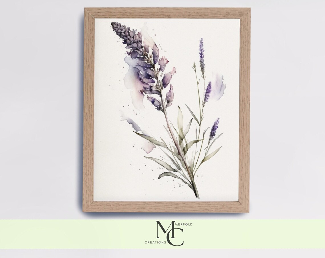 Purple Lupine Blossoms Watercolor Botanical Flower Wall Poster - Image 3
