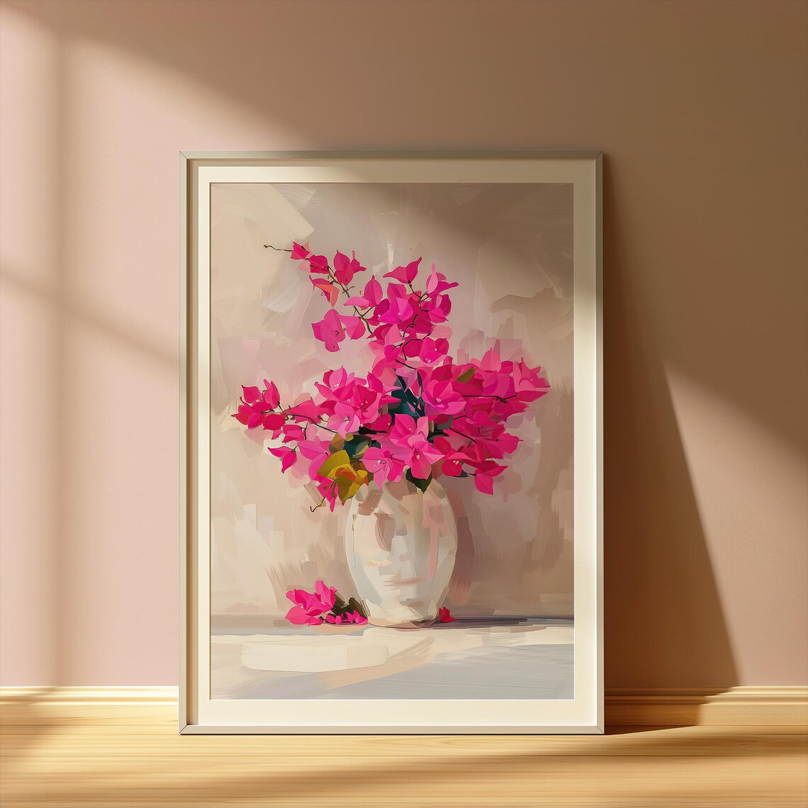 Pink Bougainvillea Floral Poster | Modern Botanical Vase Bloom Artwork