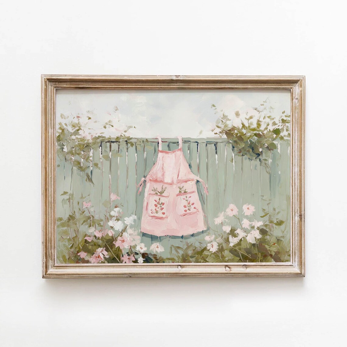 Pink Floral Apron, Pastel Vintage Art Print