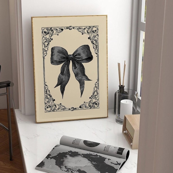 Vintage Black Bow Coquette Decor Ornate Baroque Frame Poster