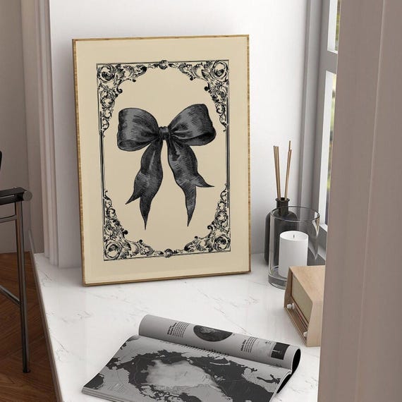 Vintage Black Bow Download Coquette Wall Art Retro Glam Decor Preppy Aesthetic Dorm Printables Deco Room 0002ev