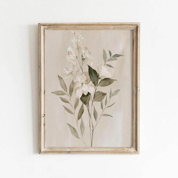 Soft White Botanical Flowers Cottagecore Neutral Vintage Poster