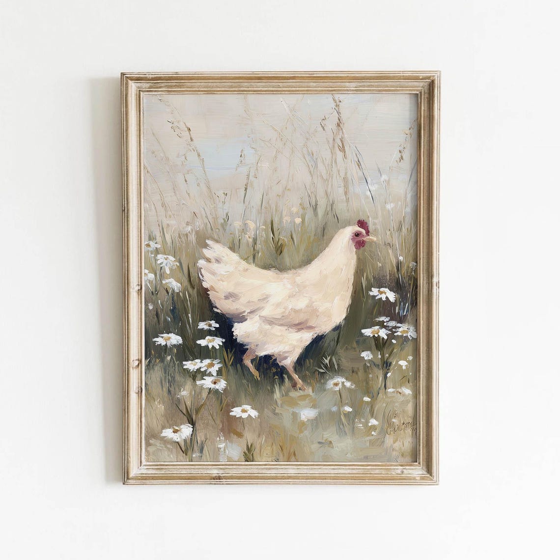 White Hen Daisy Meadow Muted Rustic Farmhouse Kitchen Wall Art