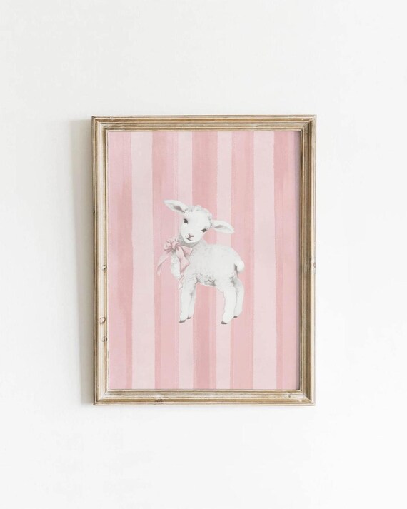 White Lamb Bow Pink Coquette Wall Art Girly Nursery Decor Preppy Dorm Print Feminine Soft Pastel