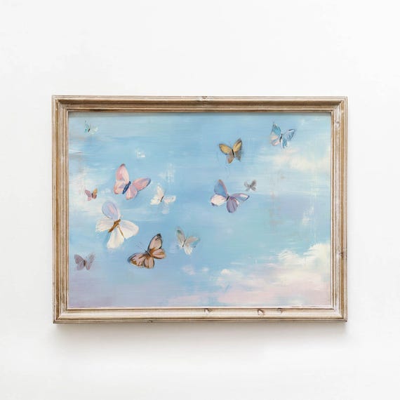 Soft Pastel Butterfly Printable Wall Art Gentle Pink Cream Digital Painting Nursery Decor Feminine Download 0158