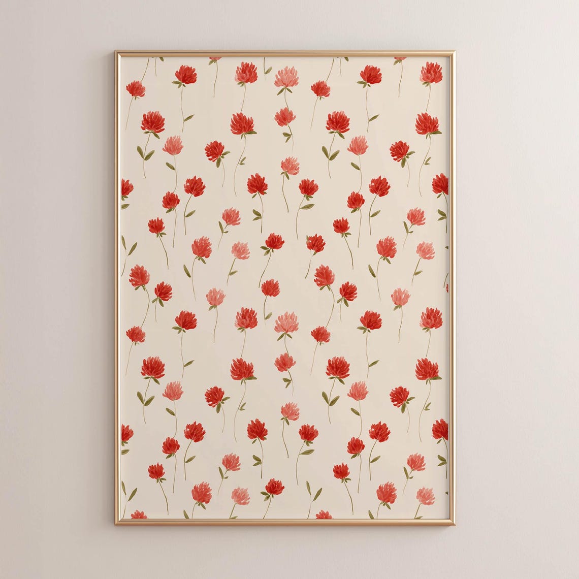Red Clover Flower Pattern Vintage Feminine Botanical Wall Poster