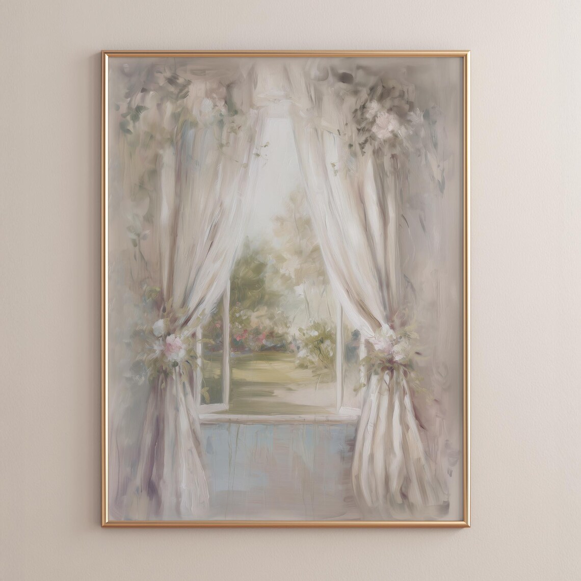 Sunlit Garden Window Poster Print, Floral Cottagecore