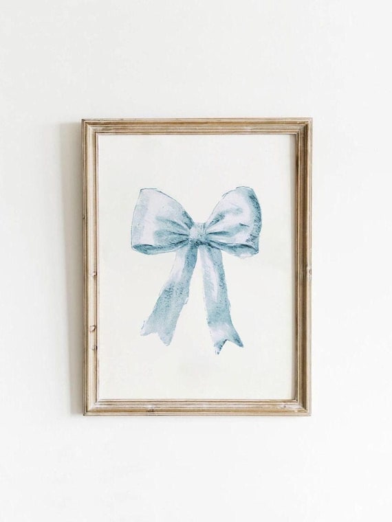 Blue Bow Print, Preppy Retro Dorm Art Poster