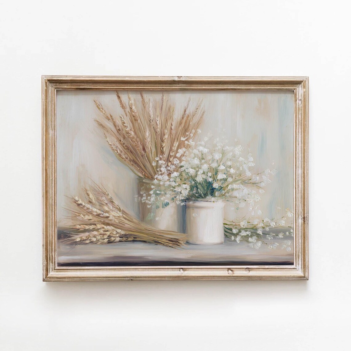 Vintage White Wildflower Wheat Bundle Art Print