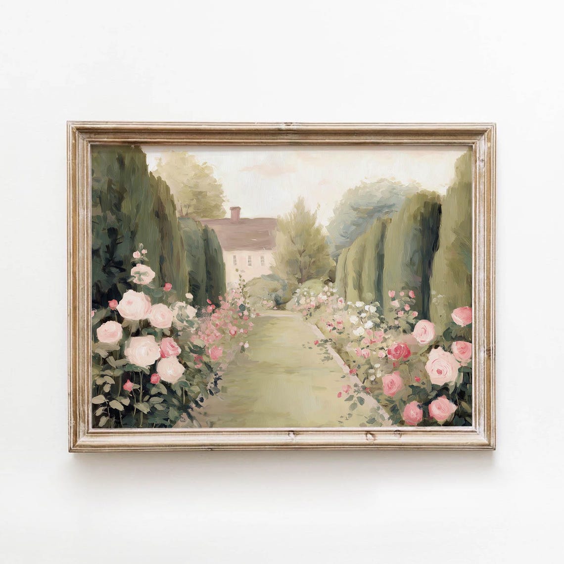 Sunlit Cottage Garden Path With Pink Roses Oil Painting Poster