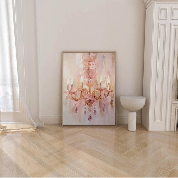 Blush Pink Chandelier Impressionist Oil Painting Elegant Decor Poster