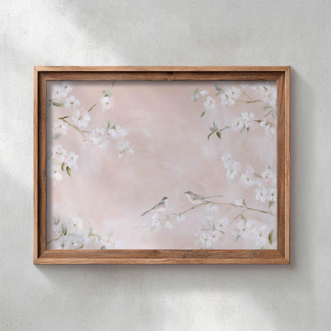 Birds on Flowering Branches Soft Pink Blossom Romantic Spring Poster