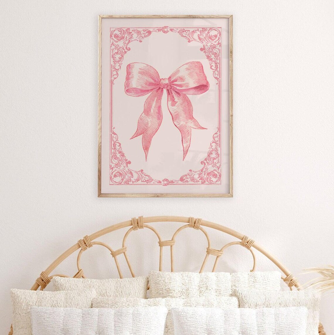 Preppy Pink Coquette Bow Poster, Vintage Girly Print