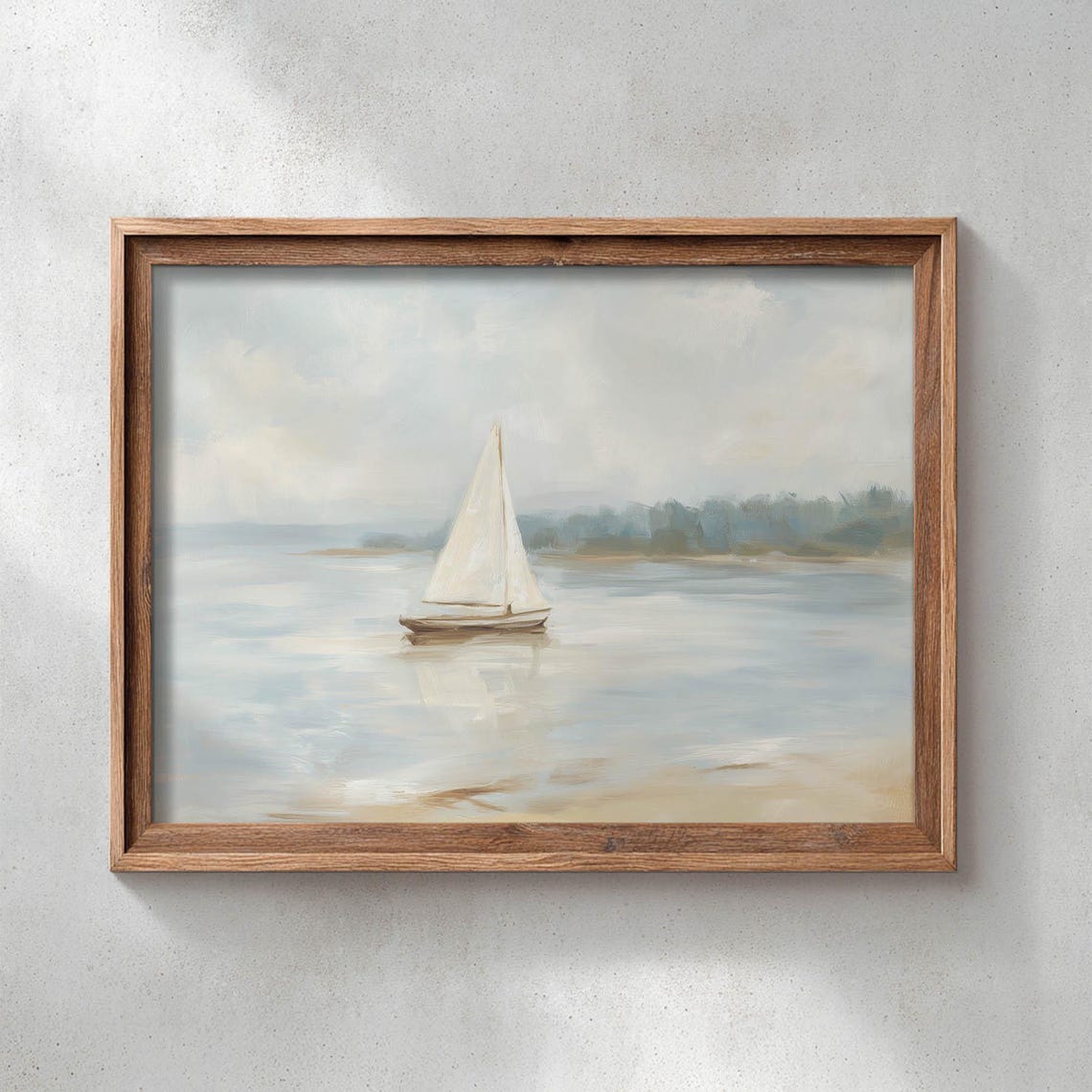 Sailboat On Calm Water Soft Coastal Seascape Painting Wall Art