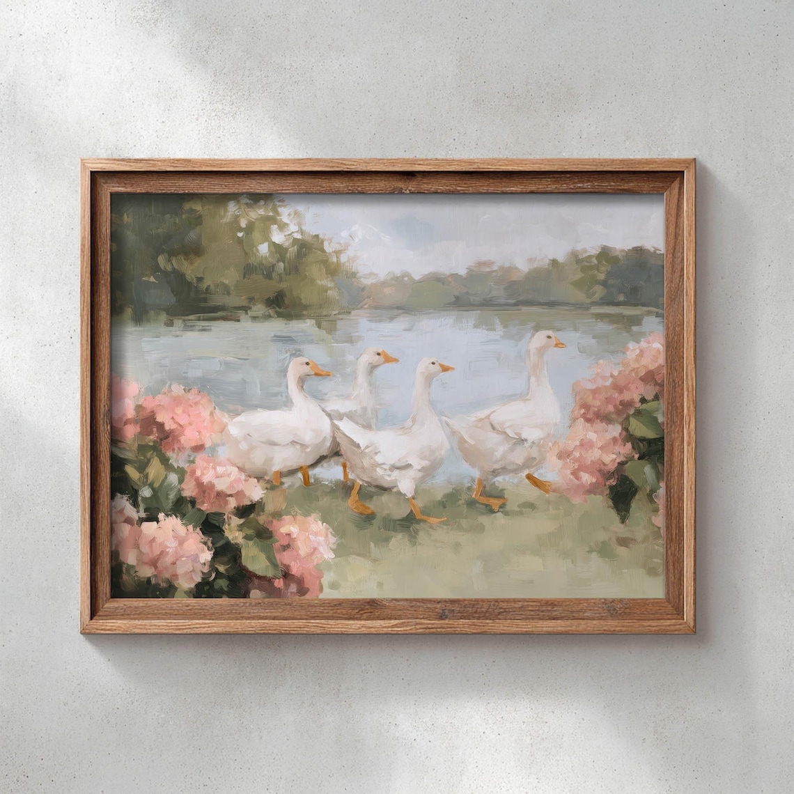 Country Geese Art Print, Pastel Spring Summer