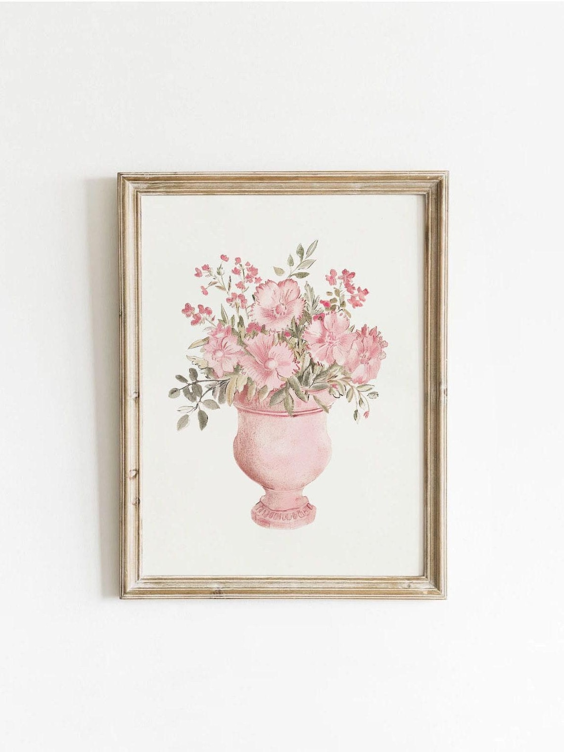 Vintage Pink Flowers Poster, Grandmillennial Floral Decor